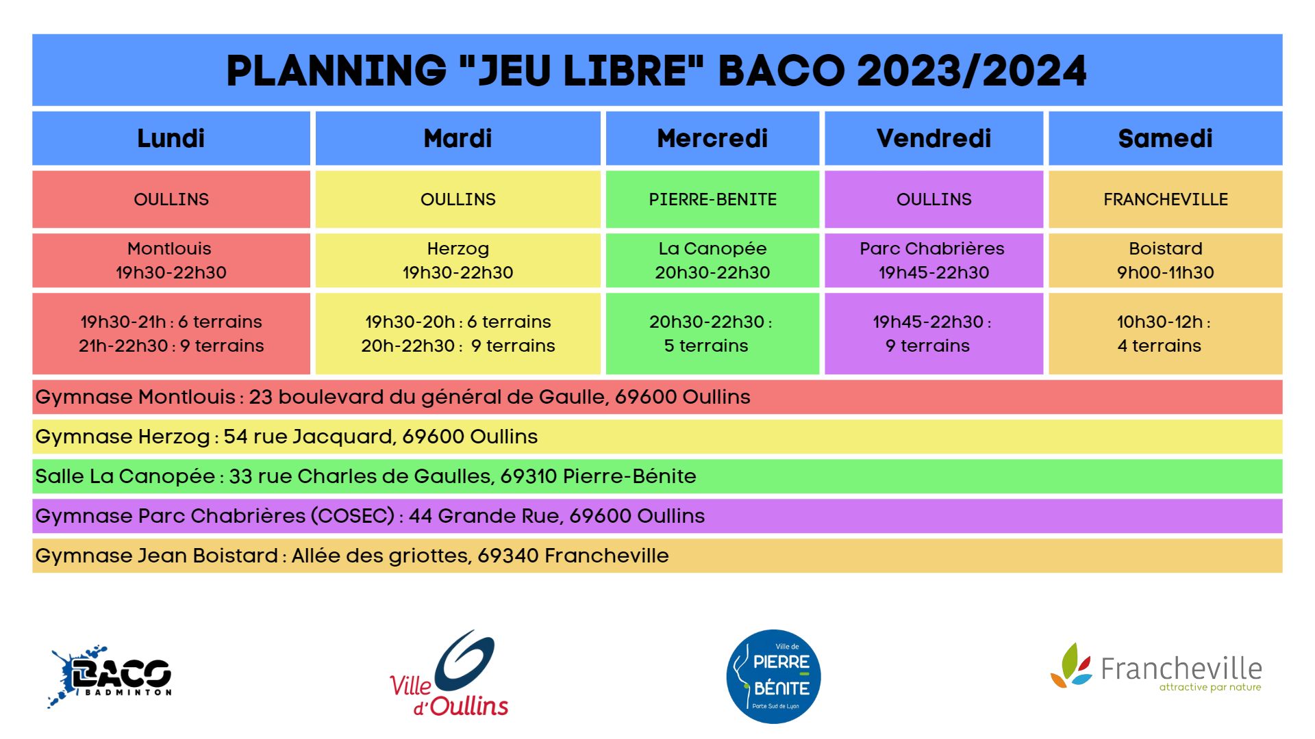 Planning jeu libre 2023-2024