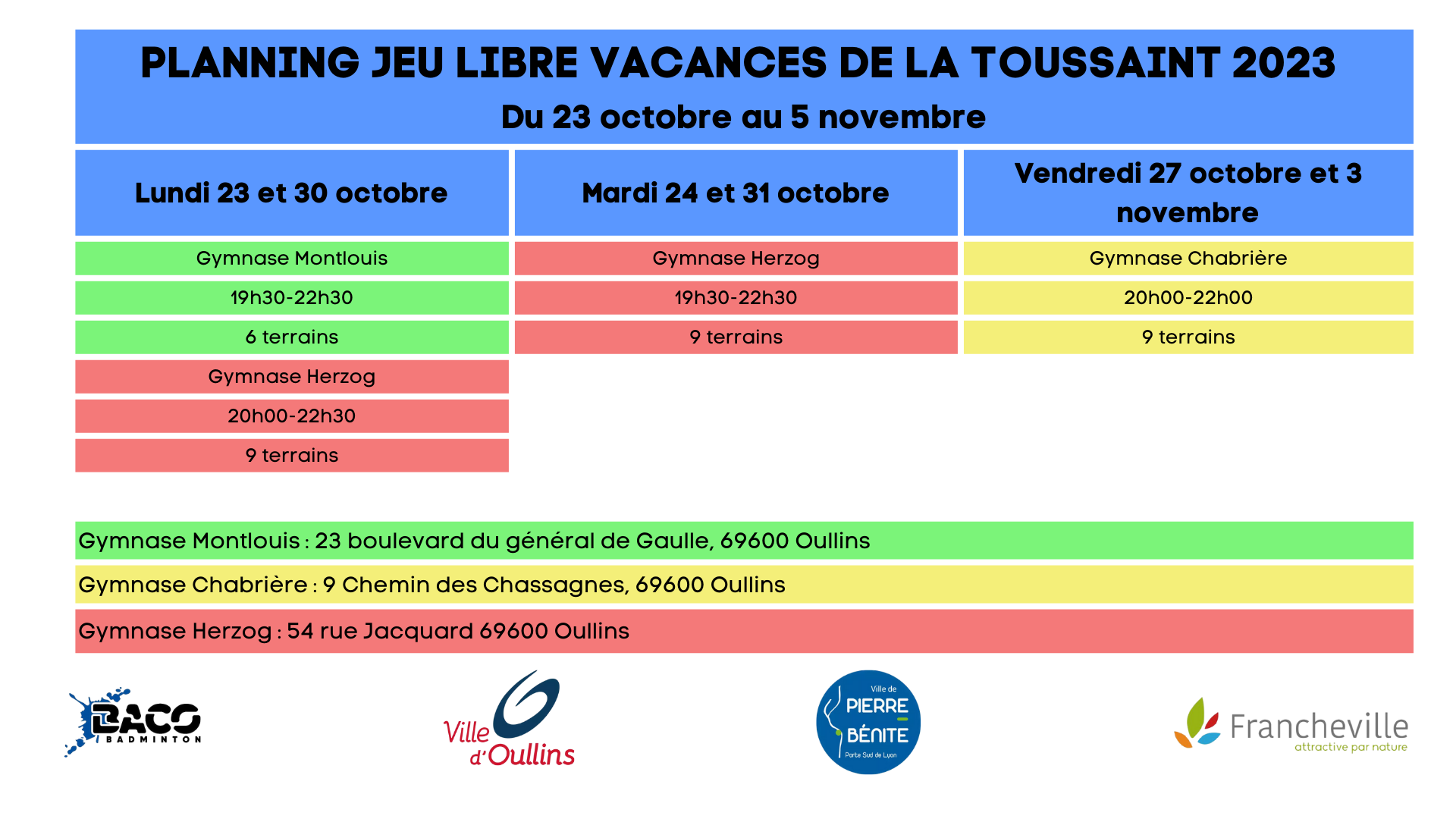 planning vacances de la toussaint 2023